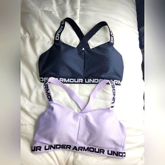 Under Armor Crossback Low Sports Bras, sz M, Bundle of Two (2), Black & Purple. - Picture 2 of 6